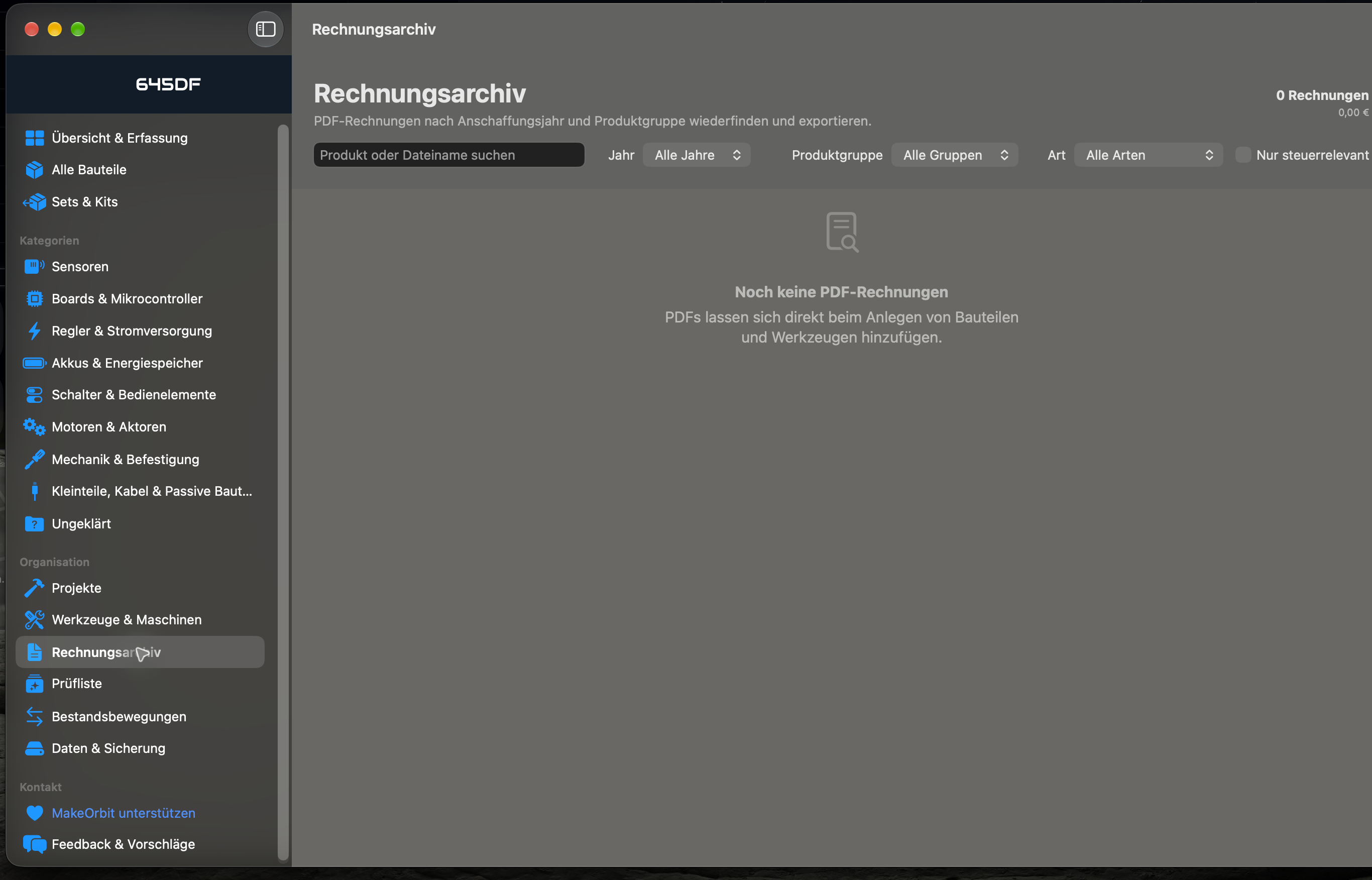 Filterbares Rechnungsarchiv in 645DF MakeOrbit